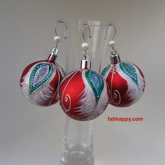 red white feather baubles