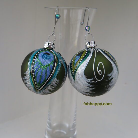 olive blue feather baubles