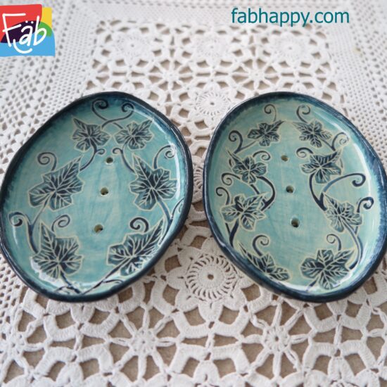 turquoise leaves soap dish - handmade ceramic soap dishes