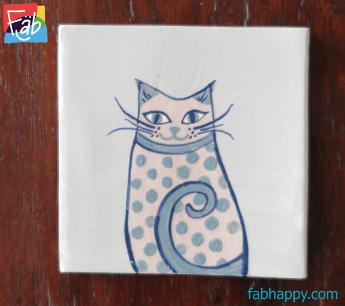 blue cat ceramic coaster