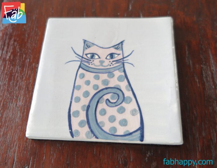 blue cat ceramic coaster