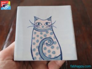 blue cat ceramic coaster