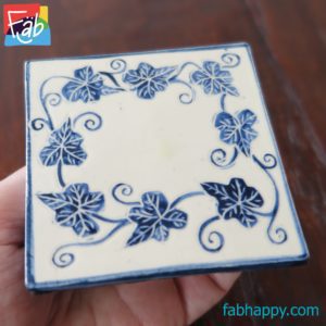 Blue White Leaf Coaster
